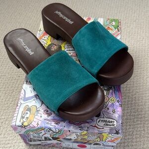 Jeffrey Campbell Teal Suede Slide Mules